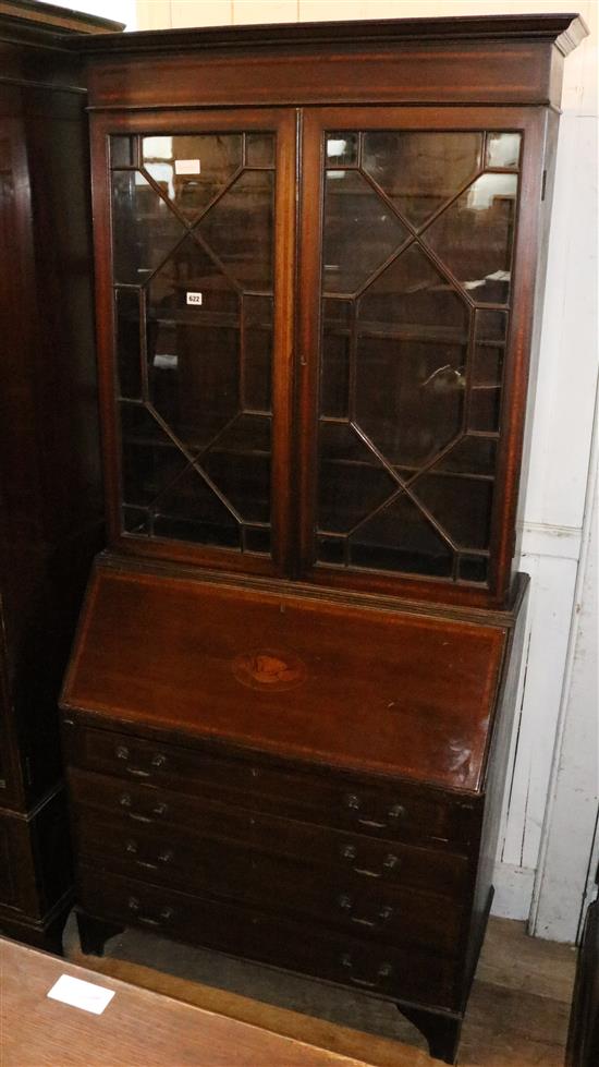 Edwardian inlaid mahogany bureau/bookcase